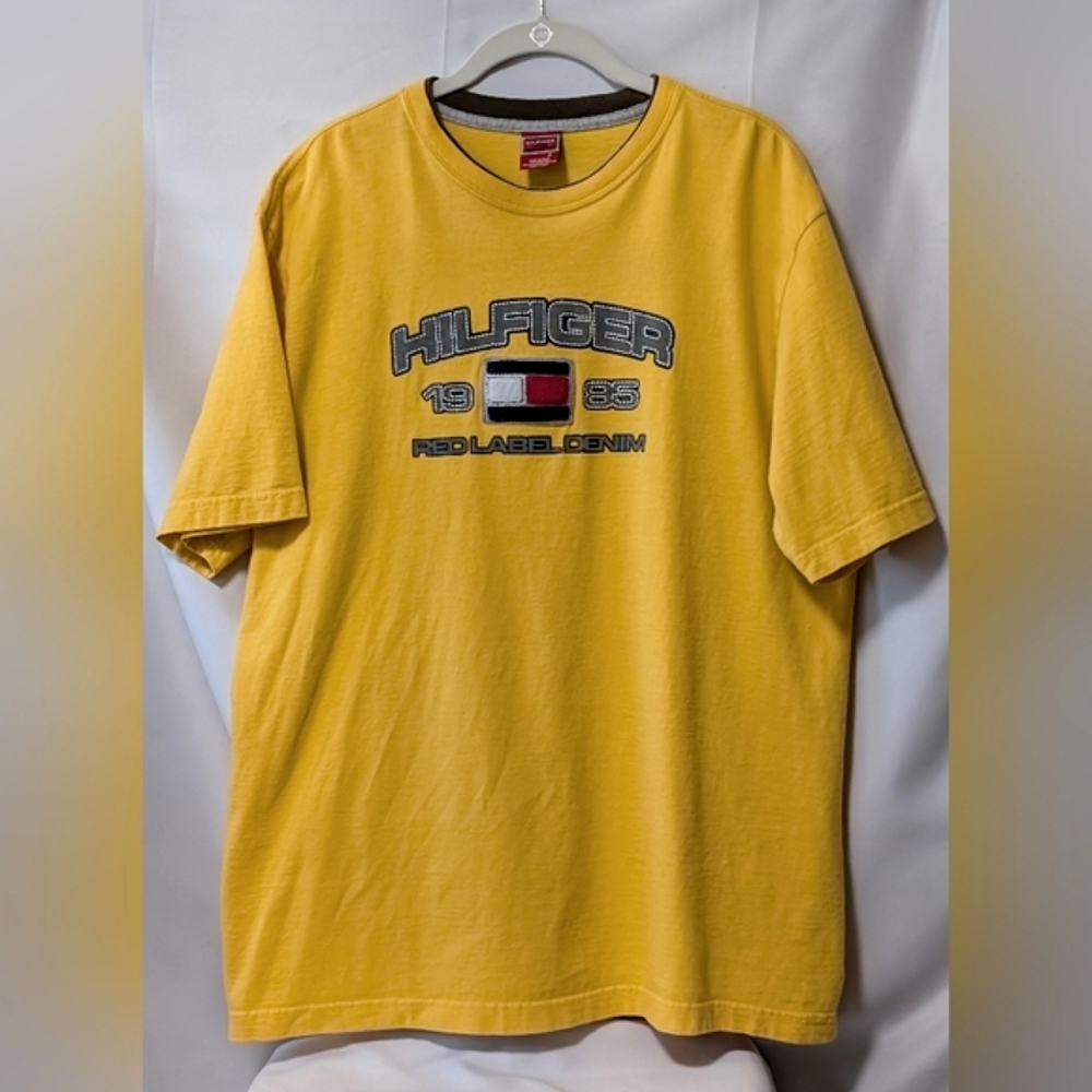 SALE ! Tommy "Red Label Denim" Embroidered Flag Logo Vintage Big Spellout Block